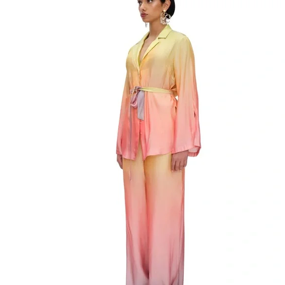 Andrea Iyamah Gradient Yellow and Pink Satin Set, Size S